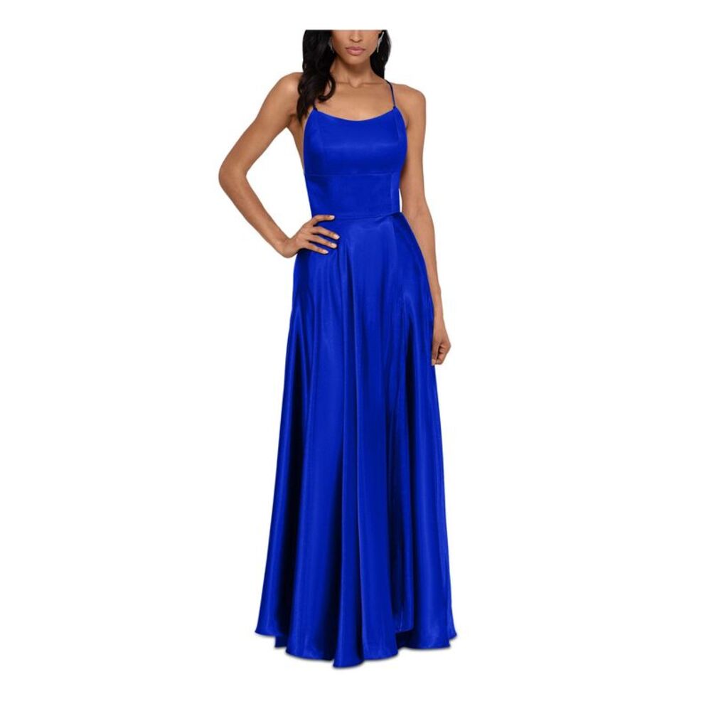 B&A  BY BETSY & ADAM Womens Blue Tie Open Back Lined Formal Dress 0